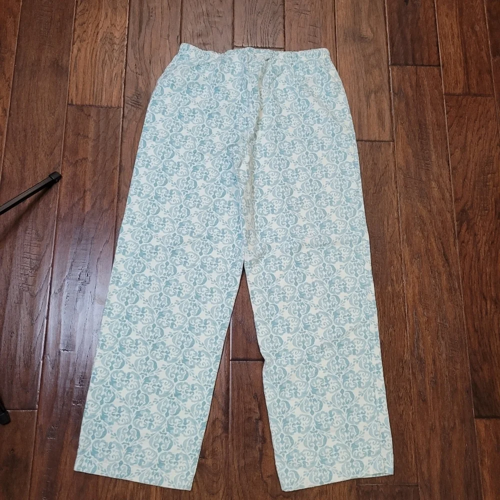 Garnet Hill Organic Cotton Flannel Greenish Blue & Creamy White Pajamas size XS
